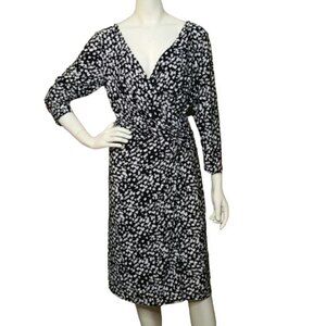 Chaps Wrap Style Dress Black and Ivory Long SleeveWomens Size XL